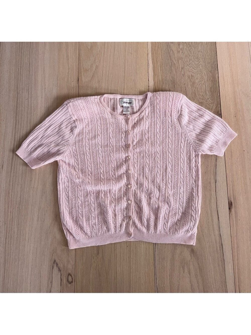 Worthington Vintage Cardigan Blouse Soft Baby Pink With Buttons Size XL